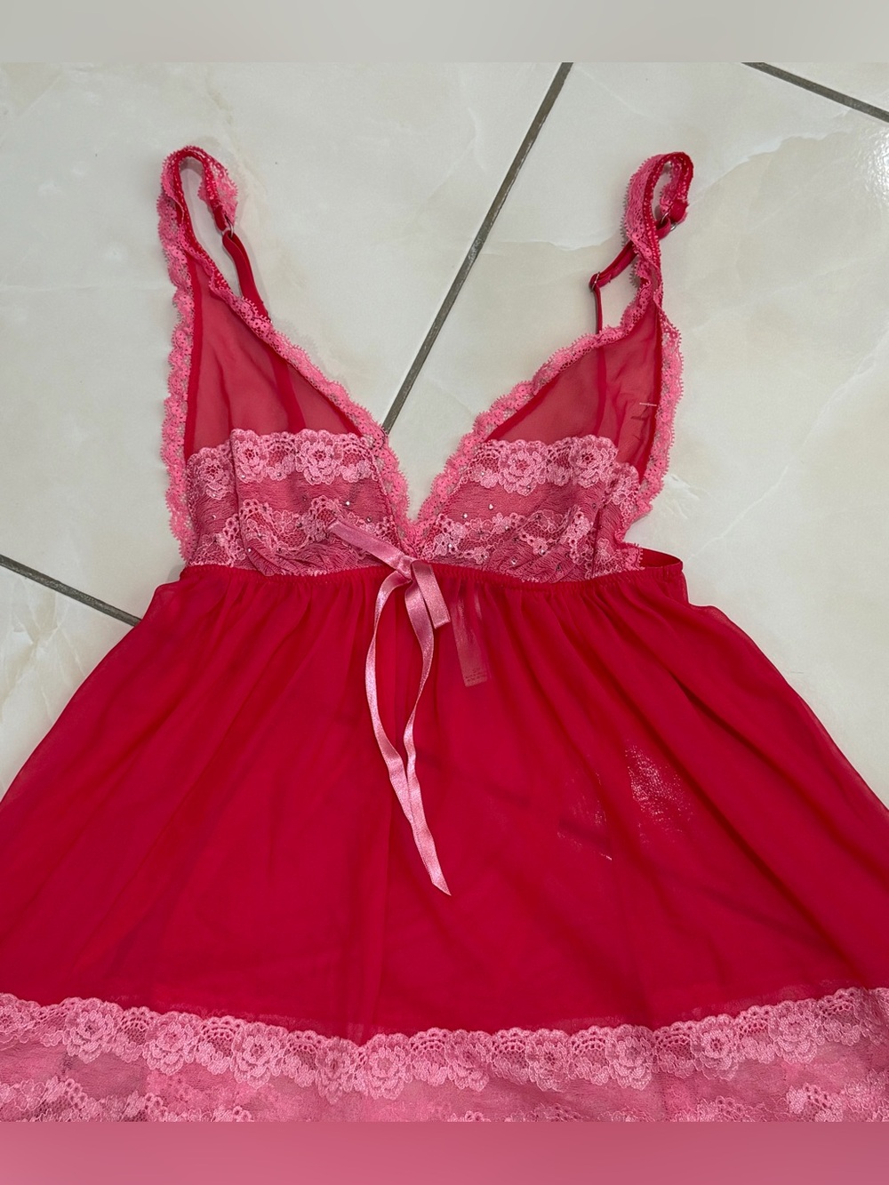 Victoria's Secret Two-Tone Pink Lace & Mesh Chemise